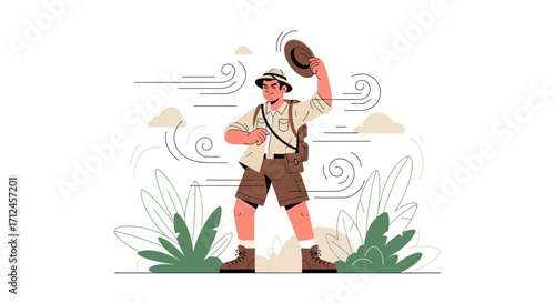 Courageous Explorer Confronting Weather: A Depiction of Adventure in Illustrations