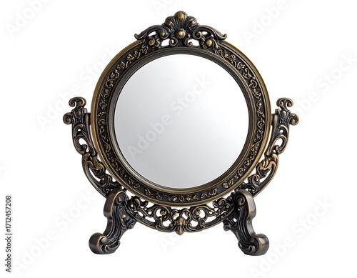 Ornate round tabletop mirror