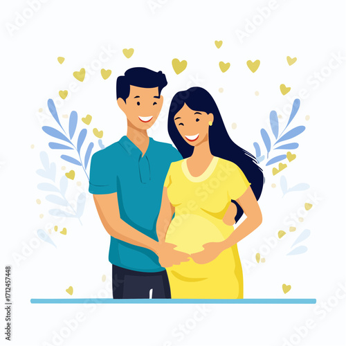 Vector image of Happy couple expecting a baby soon celebrating parenthood