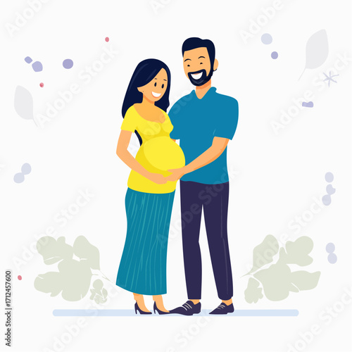 Vector image of Happy couple expecting a baby soon celebrating parenthood