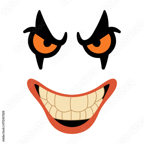 Evil Face Expression with Scary Eyes and Creepy Smile. Perfect for Halloween themes, horrors, posters or digital art projects where a spooky or villainous expression is needed.
