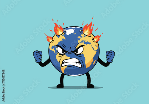 Angry earth with flames on its head.