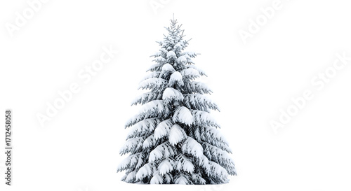 Snow covered christmas tree isolated on transparent background