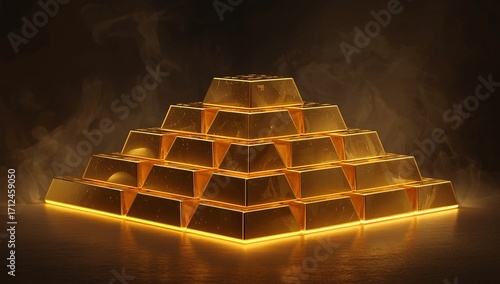 Gold Bars Pyramid with Neon Edge Highlights
