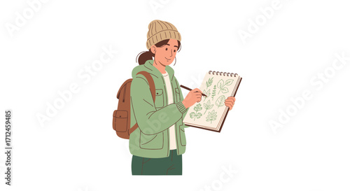 Botanical Sketching: A Nature Enthusiast Captures Plant Details In A Notebook