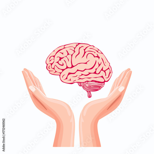 Human Hands Holding Brain Illustration
