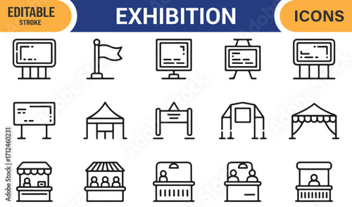 Vector illustration icons of exhibition and fair elements for marketing design