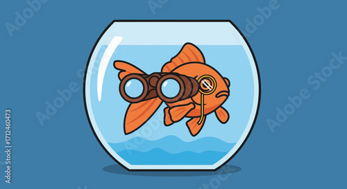 Curious Goldfish Seeking Perspective, Using Binoculars and A Monocle to Enhance Observation