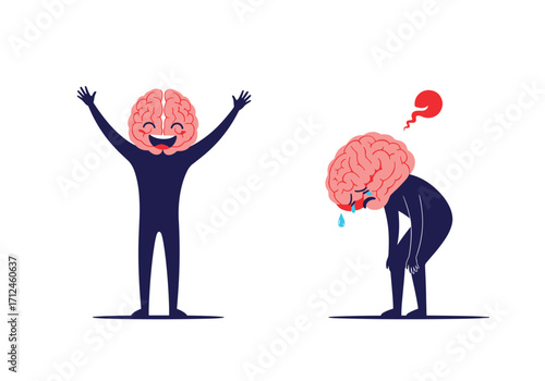 A happy brain versus a sad and tired brain.