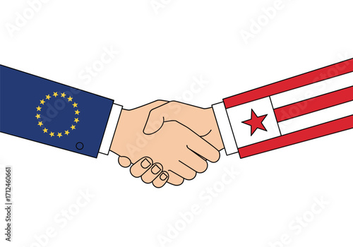 European Union handshake with North Macedonia flags.