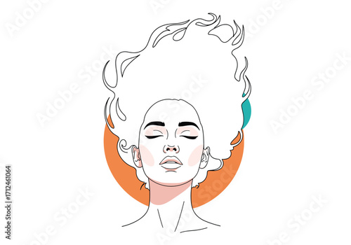 Abstract woman with large afro and closed eyes. 
