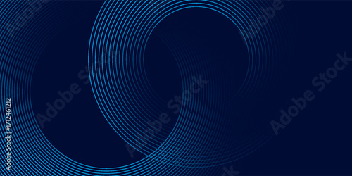 Blue abstract background with spiral circle lines, technology futuristic template. Vector illustration.