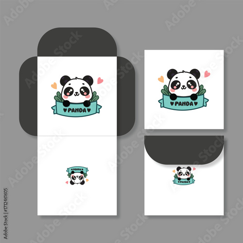 Kawaii panda cute square envelope die cut template