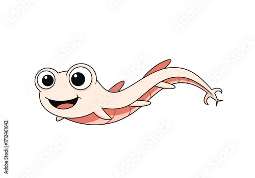 A cute cartoon axolotl swims happily in the water.