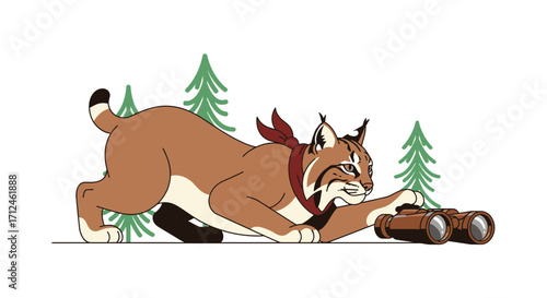 Curious Lynx Reaching For Binoculars While Exploring The Forested Wilderness