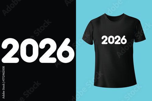 Adobe Illustrator Artwork 2026 Happy new year typographic design with festive fireworks and t shirt mockup
