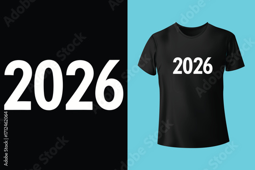 Adobe Illustrator Artwork 2026 Happy new year typographic design with festive fireworks and t shirt mockup