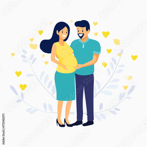 Vector image of Happy couple expecting a baby soon celebrating parenthood