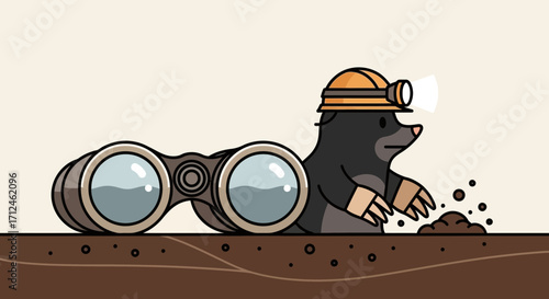 Curious Mole Discovers New Worlds with Binoculars and Innovative Headlamp for Exploration