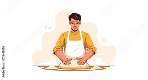 Craftsman Kneading Dough Skillfully Preparing Fresh Baked Goods for Culinary Delights