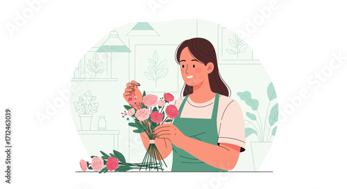 Creating A Beautiful Floral Bouquet in Bloom, A Florist's Artistic Arrangement