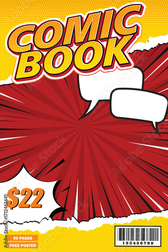 red comic book cover design concept