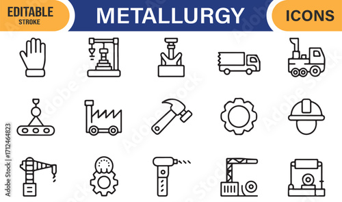 Industrial process icon pack including furnace, welding, and smelting symbols