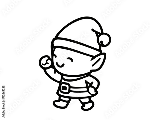 サンタの助手エルフのモノクロイラスト ベクター
