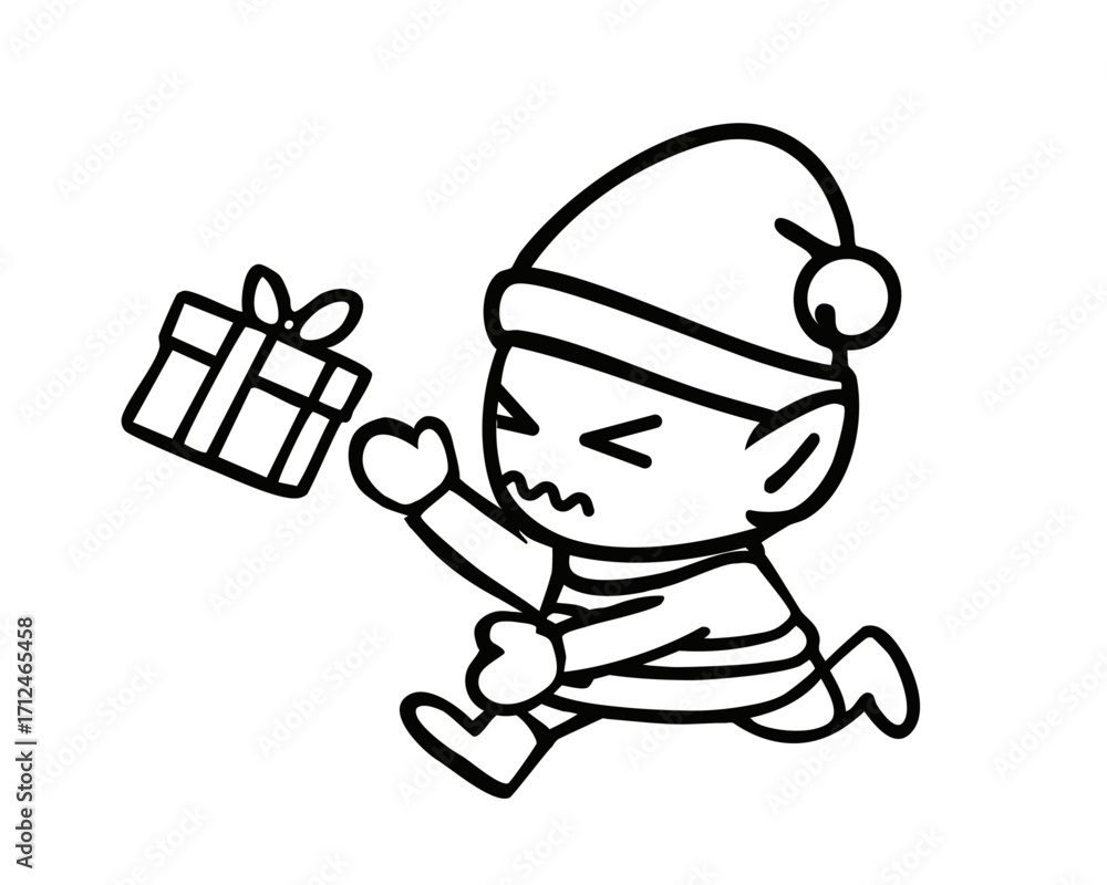 custom made wallpaper toronto digitalギフトを運ぶクリスマスエルフのモノクロイラスト ベクター
