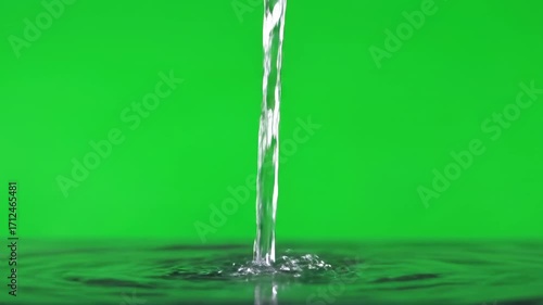 A gentle pour of water creating a soft, rippling splash as it hits a surface, isolated on green screen visualeffect, background, overlay