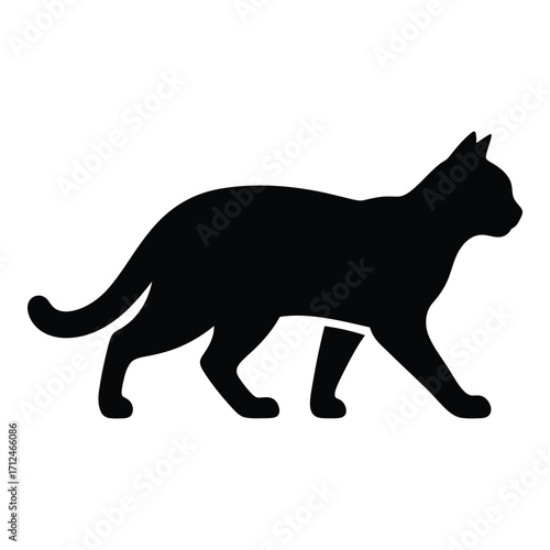 Sleek black cat silhouette walking gracefully side view animal profile silhouette