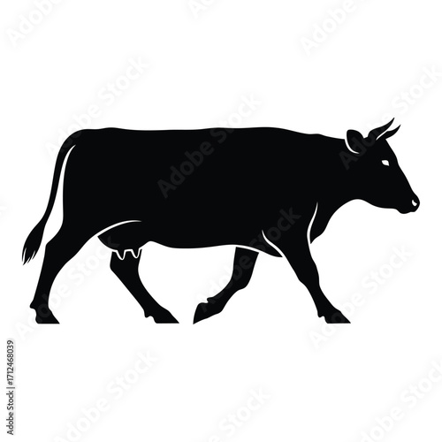 Silhouette of a holstein cow walking left side view livestock farm animal graphic silhouette