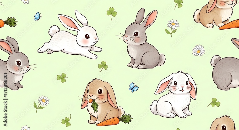 Obraz premium Adorable Cartoon Rabbits Seamless Pattern.