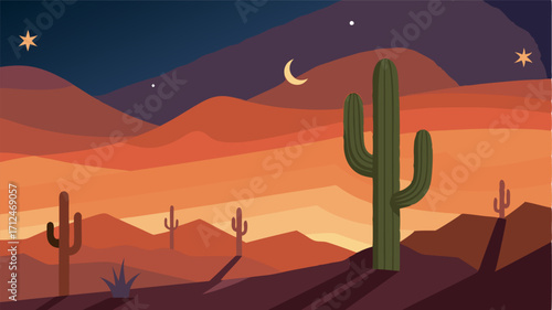 A majestic saguaro cactus reaching for the stars the only sign of life in this desolate landscape.