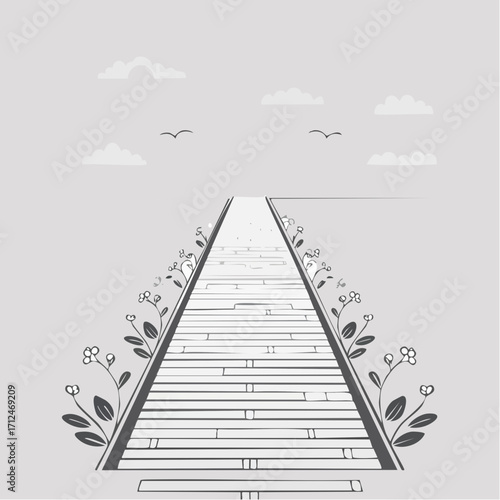 Pontile di legno tra l'erba