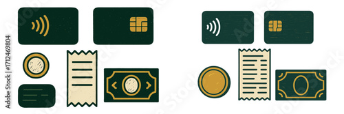 Different forms of currency including cards, cash, and notes displayed on a clean background for financial concepts