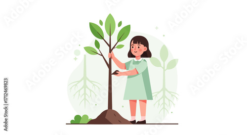 Child Planting Sapling Emphasizing Environmental Conservation And Sustainable Living