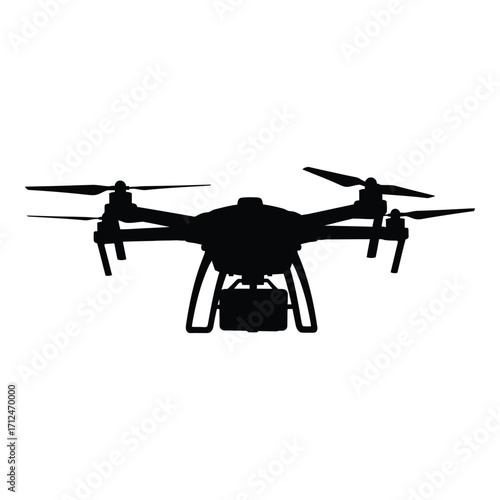 Silhouette of a quadcopter drone with gimbal carrying a camera for aerial photography and videography silhouette