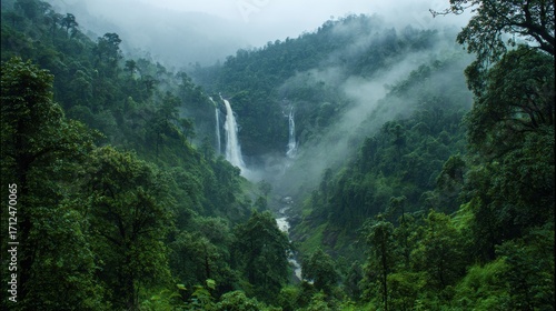 Stunning photo of jog falls in karnataka, india, a scenic landscape with lush greenery.