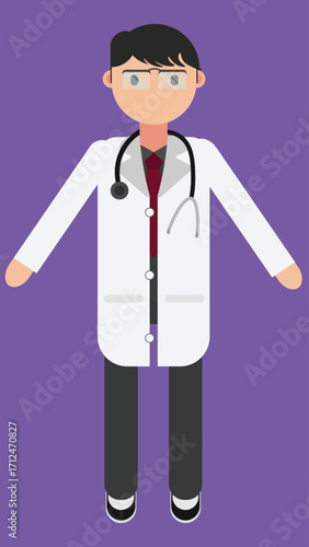 Doctor character with short hair, white coat, and stethoscope. Perfect for hospital, clinic, or health campaign animations.