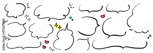 手書きの吹き出しと漫符のあしらいセット