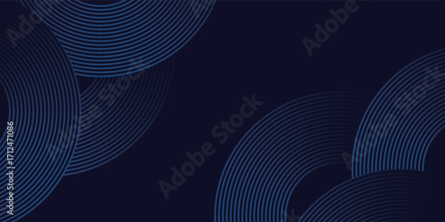 Blue abstract background with glowing circles. Swirl circular lines pattern. Geometric spiral. Twirl element. Modern graphic desi