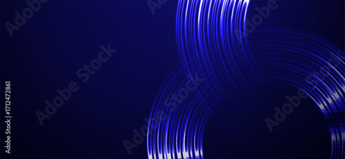 Abstract glowing blue concentric circles on dark background