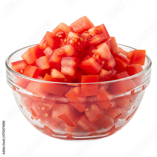 Fresh diced tomatoes in glass bowl