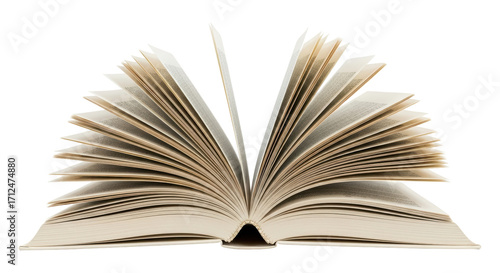 Isolated open book with pages fanned out for education, publishing, or library concept