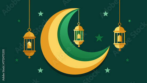 Crescent moon with lanterns and stars art