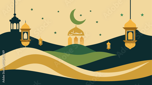 Illustration of ramadan with mosque and moon