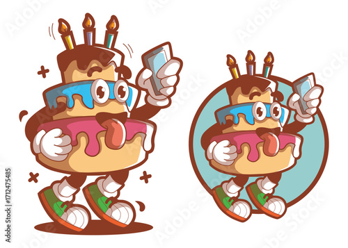 Cute cake cartoon mascot characters