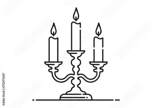 Antique candlestick with burning candles line art vector