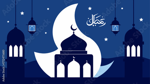 Ramadan illustration with mosque and moon